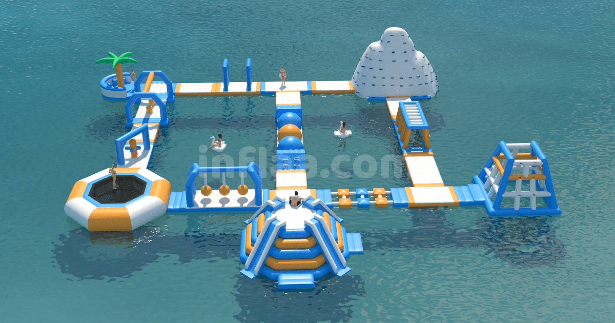 INFLATABLE FLOATING WATER PARK PYRAMIDS realistic photo of front side