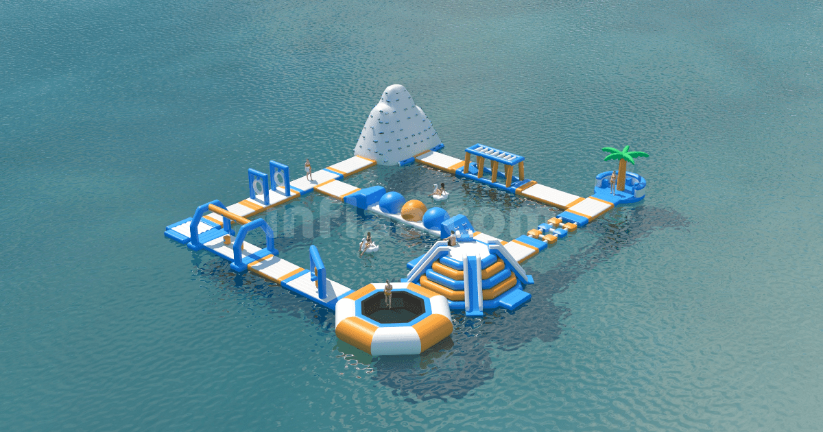 INFLATABLE FLOATING WATER PARK PYRAMIDS realistic photo of left side