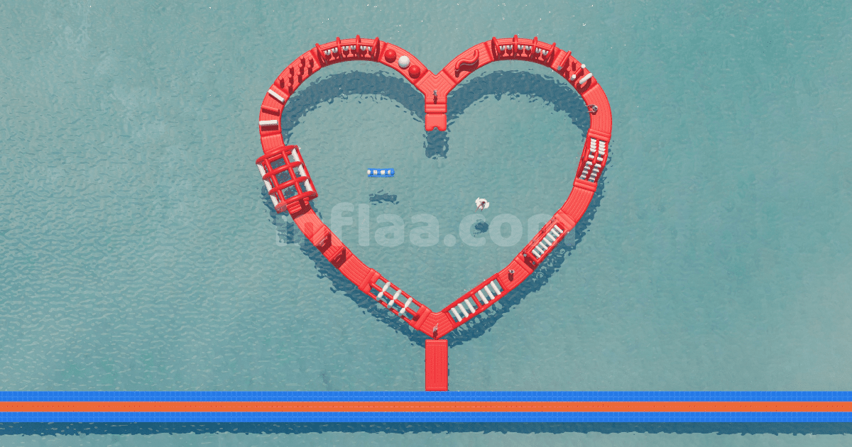INFLATABLE FLOATING WATER PARK HEART realistic photo of front side