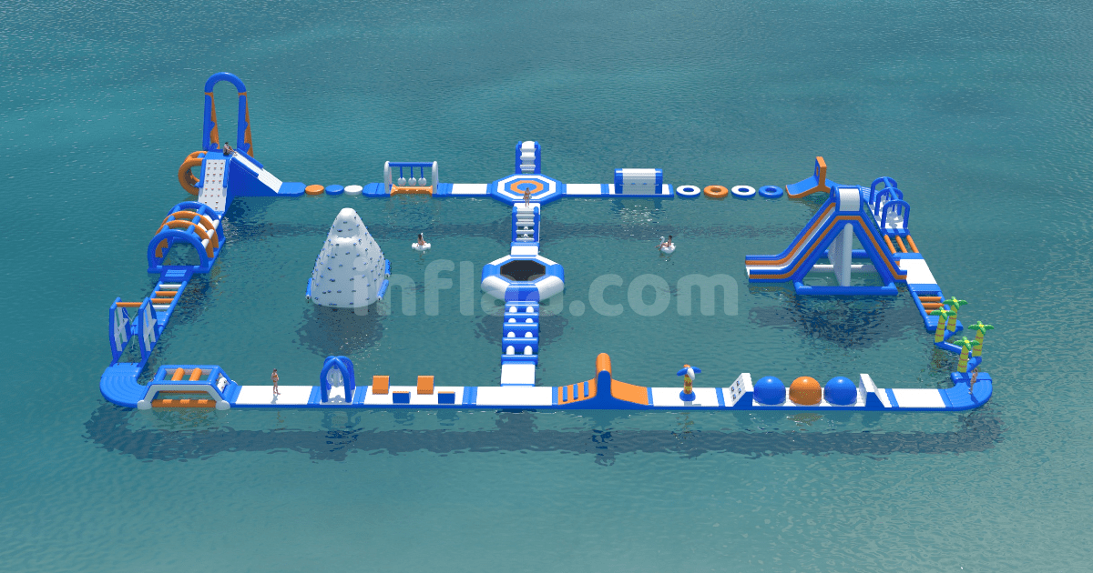 INFLATABLE FLOATING WATER PARK SPORTSMAN realistic photo of front side
